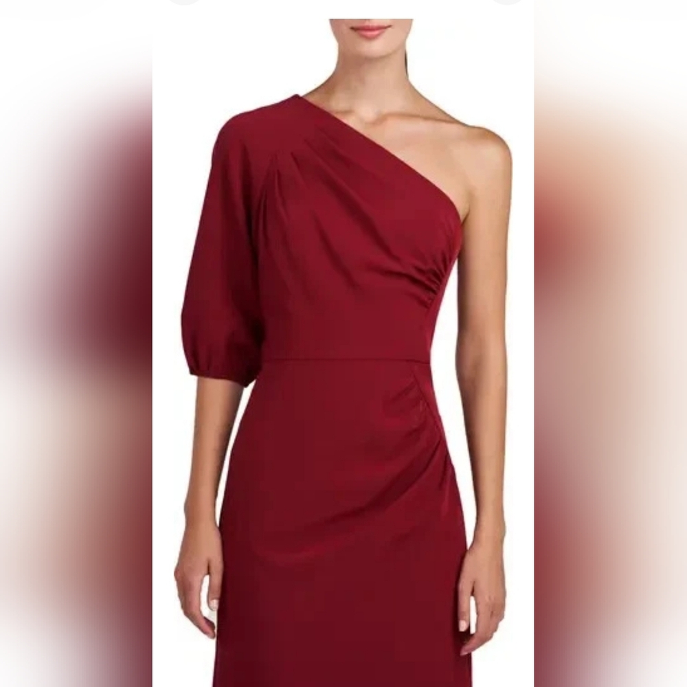 Kay Unger One-Shoulder Burgundy Cocktail Dress